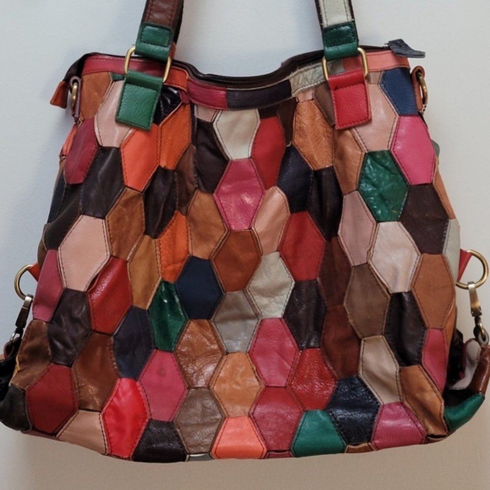Ameri Leather | Patchwork Boho Leather Purse Tote… - image 2